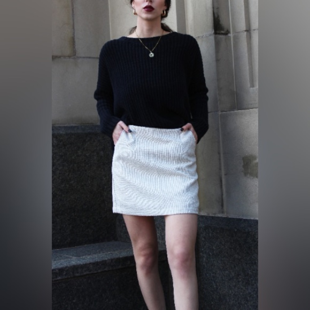 White Tweed Mini Skirt, Mini Tweed Skirt, Tweed Classic Mini Skirt